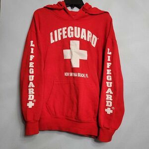 Officially Licensed Lifeguard Hoodie Sweatshirt New Smyrna Beach FL Red Unisex L